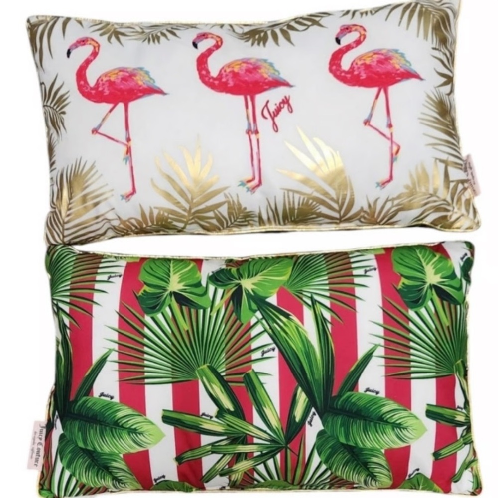 Juicy Couture Tropical Flamingo and Palm Leaf Throw Pillows